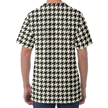 Tan And Black Houndstooth Pattern Print Men's Velvet T-Shirt