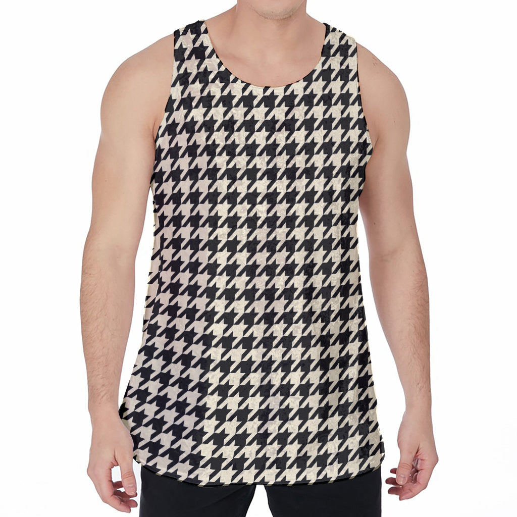 Tan And Black Houndstooth Pattern Print Men's Velvet Tank Top