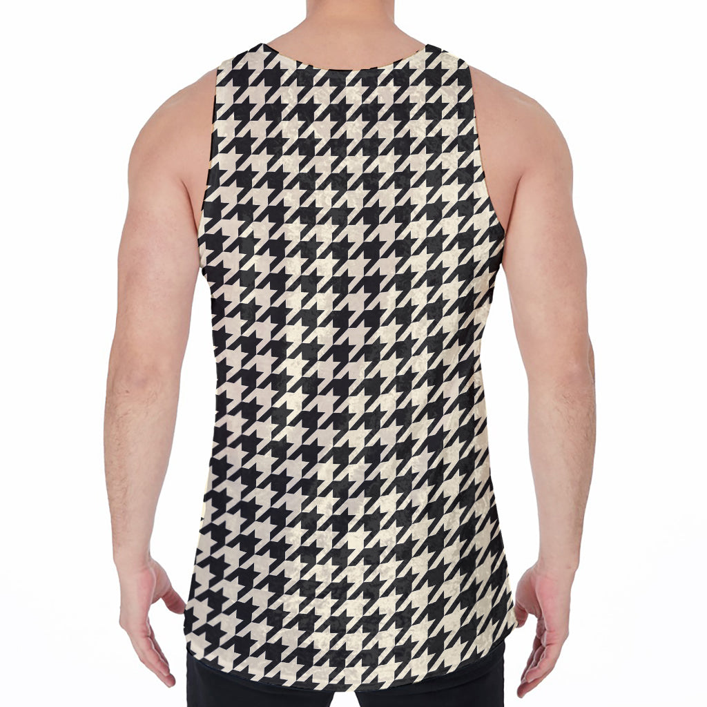 Tan And Black Houndstooth Pattern Print Men's Velvet Tank Top