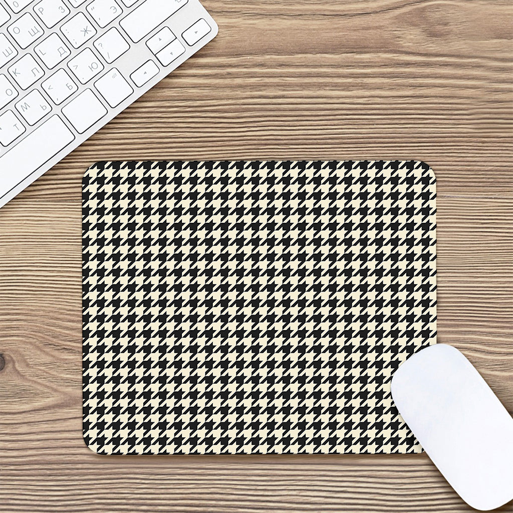 Tan And Black Houndstooth Pattern Print Mouse Pad