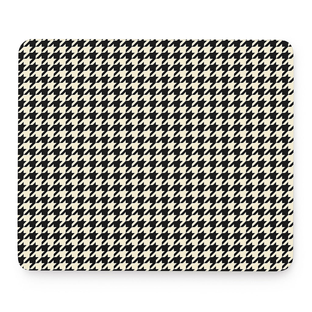 Tan And Black Houndstooth Pattern Print Mouse Pad