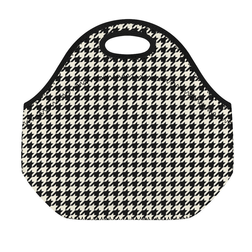 Tan And Black Houndstooth Pattern Print Neoprene Lunch Bag