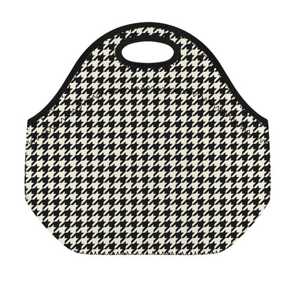 Tan And Black Houndstooth Pattern Print Neoprene Lunch Bag