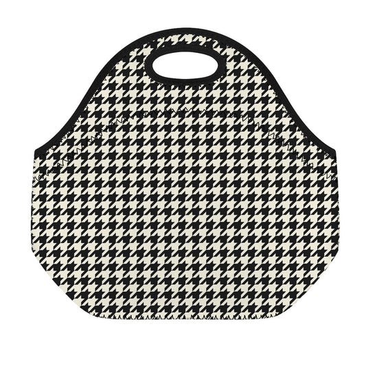 Tan And Black Houndstooth Pattern Print Neoprene Lunch Bag