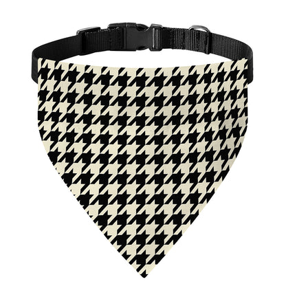 Tan And Black Houndstooth Pattern Print Over The Collar Dog Bandana