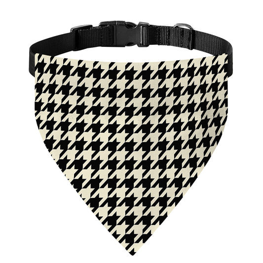 Tan And Black Houndstooth Pattern Print Over The Collar Dog Bandana