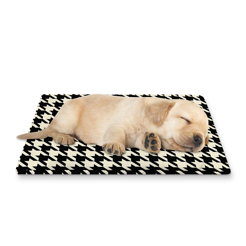 Tan And Black Houndstooth Pattern Print Pet Cooling Mat Cover