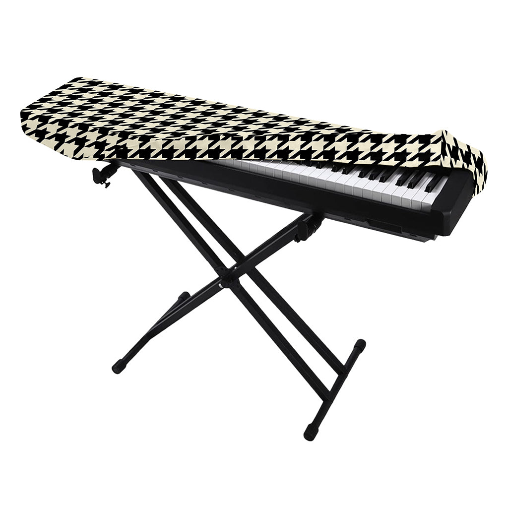 Tan And Black Houndstooth Pattern Print Piano Keyboard Cover