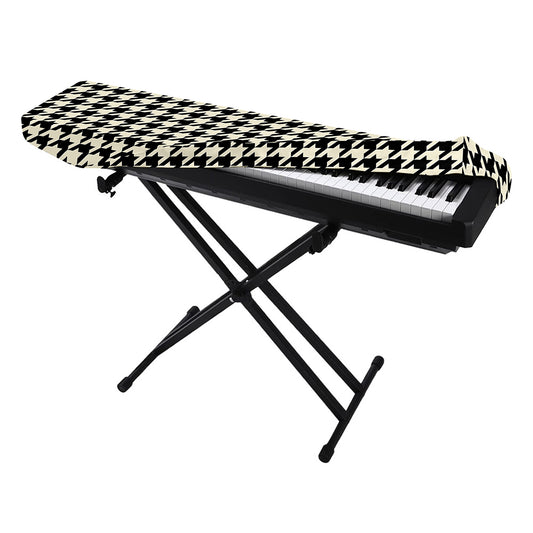 Tan And Black Houndstooth Pattern Print Piano Keyboard Cover