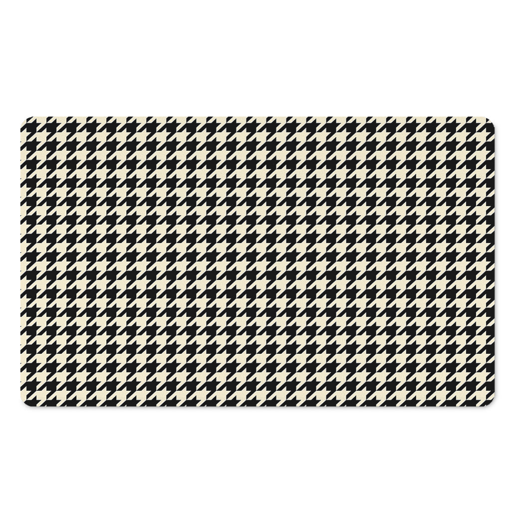 Tan And Black Houndstooth Pattern Print Polyester Doormat