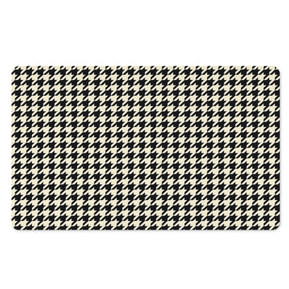 Tan And Black Houndstooth Pattern Print Polyester Doormat