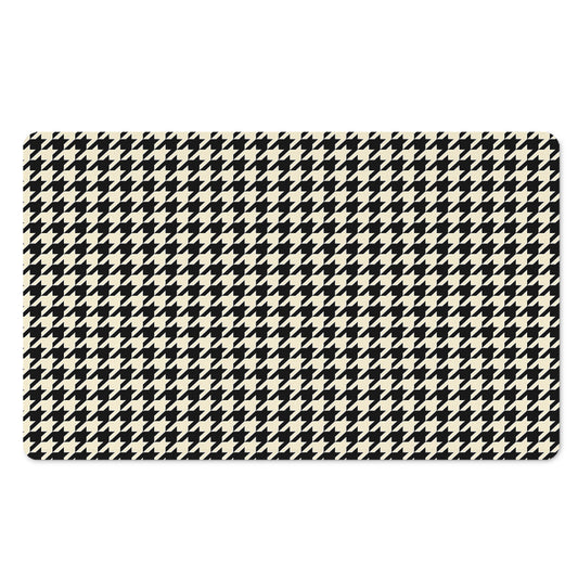 Tan And Black Houndstooth Pattern Print Polyester Doormat