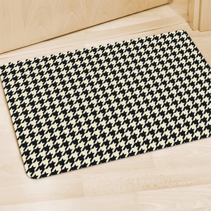Tan And Black Houndstooth Pattern Print Polyester Doormat