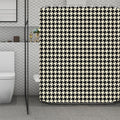Tan And Black Houndstooth Pattern Print Polyester Shower Curtain