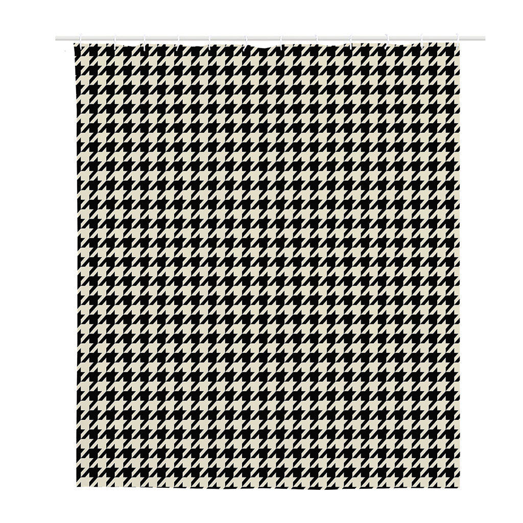 Tan And Black Houndstooth Pattern Print Polyester Shower Curtain