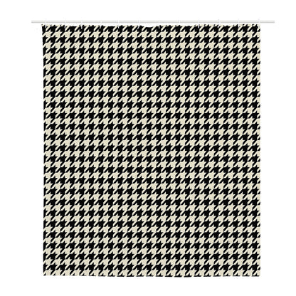 Tan And Black Houndstooth Pattern Print Polyester Shower Curtain