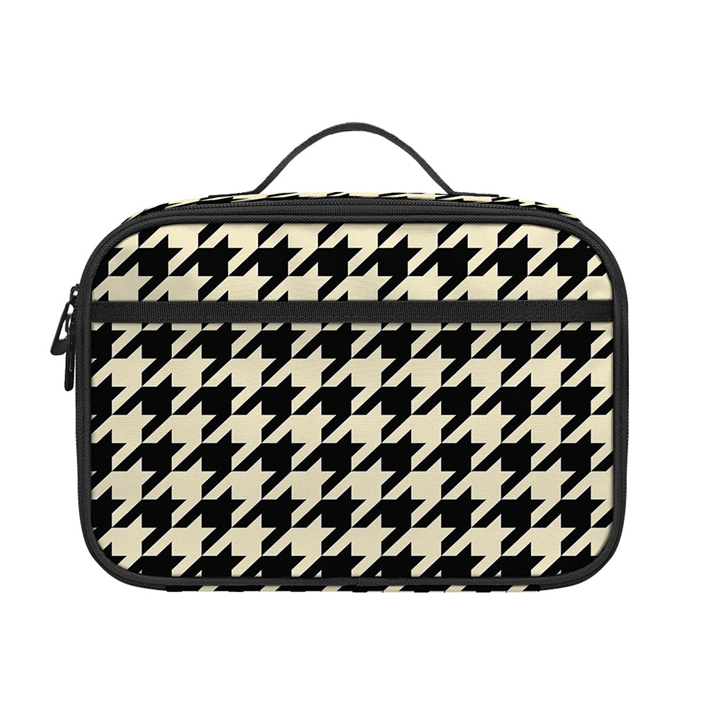 Tan And Black Houndstooth Pattern Print Portable Lunch Bag