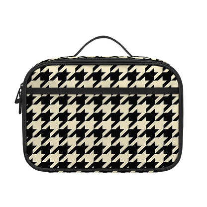 Tan And Black Houndstooth Pattern Print Portable Lunch Bag