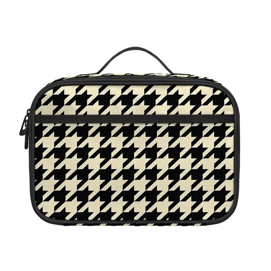 Tan And Black Houndstooth Pattern Print Portable Lunch Bag