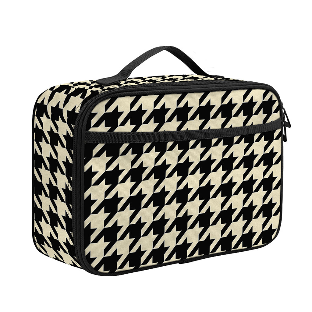 Tan And Black Houndstooth Pattern Print Portable Lunch Bag