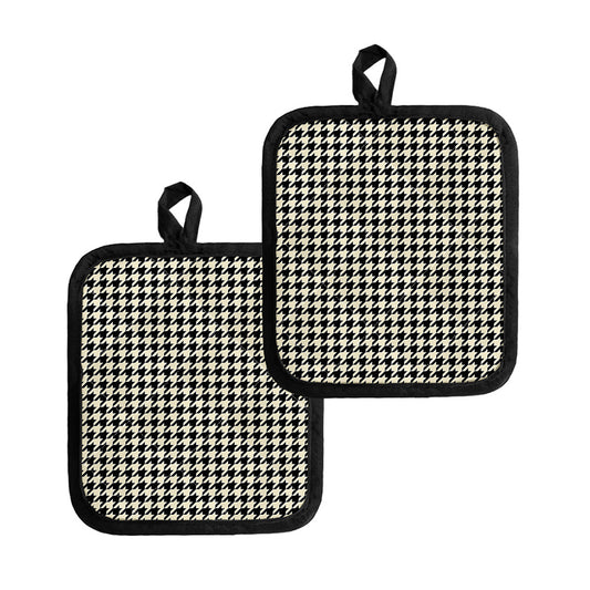 Tan And Black Houndstooth Pattern Print Pot Holders