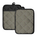 Tan And Black Houndstooth Pattern Print Pot Holders With Pocket