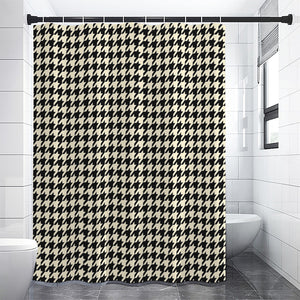 Tan And Black Houndstooth Pattern Print Premium Shower Curtain