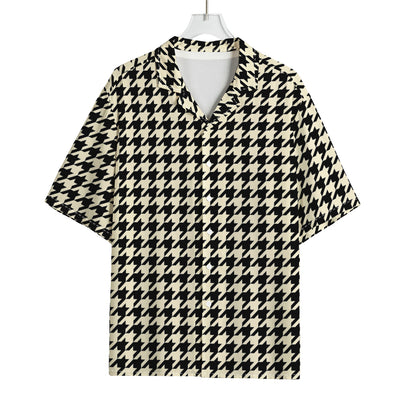 Tan And Black Houndstooth Pattern Print Rayon Hawaiian Shirt