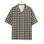 Tan And Black Houndstooth Pattern Print Rayon Hawaiian Shirt