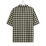Tan And Black Houndstooth Pattern Print Rayon Hawaiian Shirt