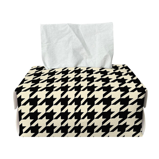 Tan And Black Houndstooth Pattern Print Rectangle Tissue Box Cover
