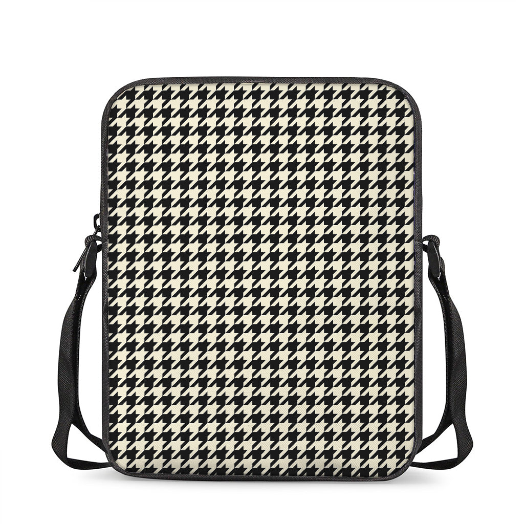 Tan And Black Houndstooth Pattern Print Rectangular Crossbody Bag