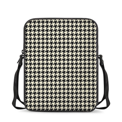 Tan And Black Houndstooth Pattern Print Rectangular Crossbody Bag