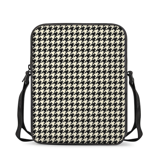 Tan And Black Houndstooth Pattern Print Rectangular Crossbody Bag