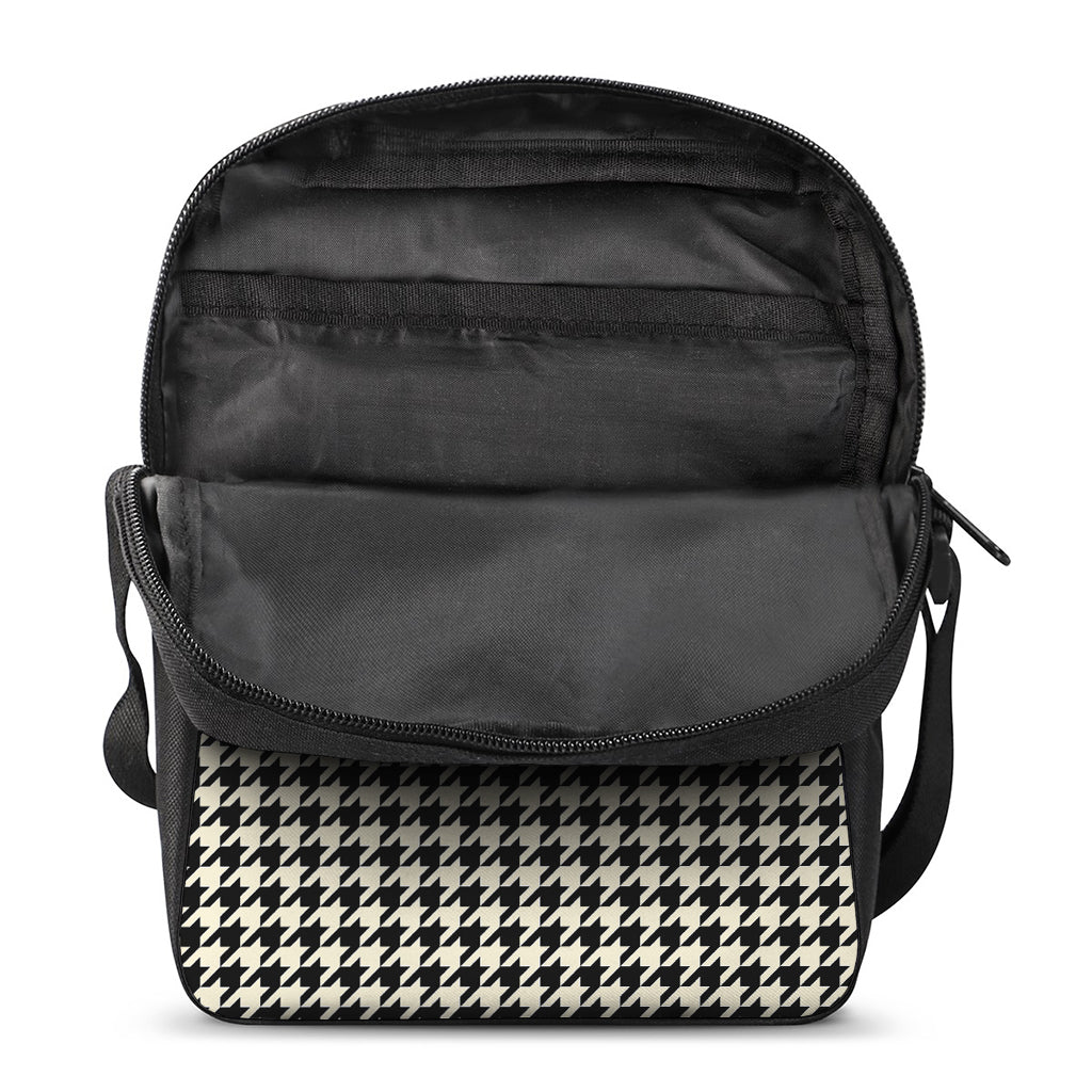 Tan And Black Houndstooth Pattern Print Rectangular Crossbody Bag