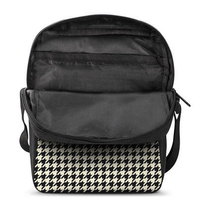 Tan And Black Houndstooth Pattern Print Rectangular Crossbody Bag