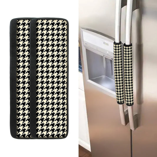 Tan And Black Houndstooth Pattern Print Refrigerator Handle Covers