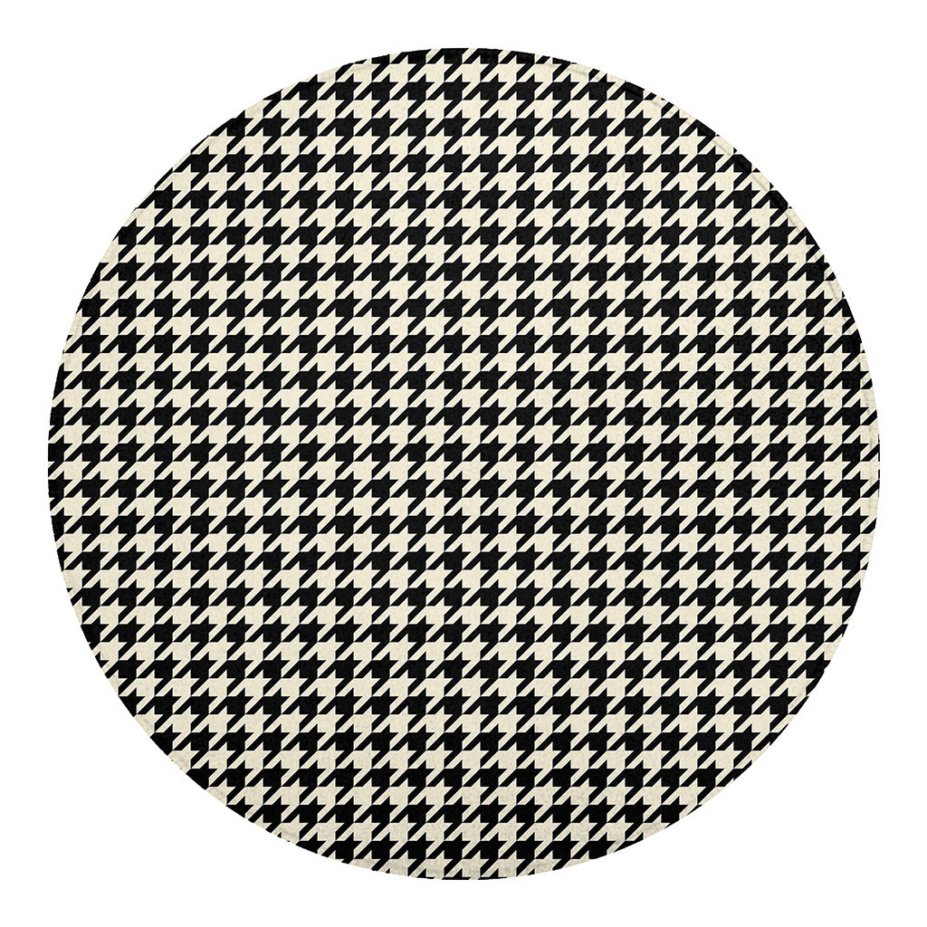 Tan And Black Houndstooth Pattern Print Round Blanket