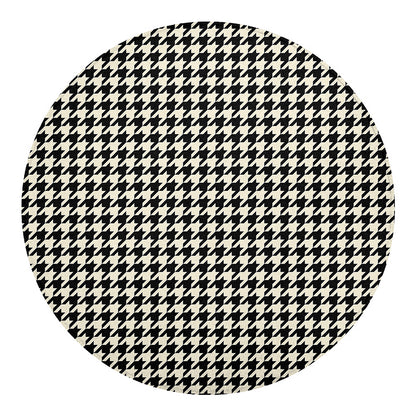 Tan And Black Houndstooth Pattern Print Round Blanket