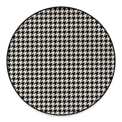 Tan And Black Houndstooth Pattern Print Round Floor Mat