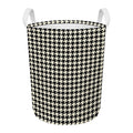 Tan And Black Houndstooth Pattern Print Round Laundry Basket