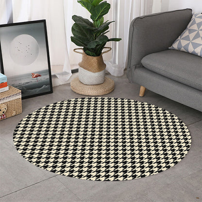 Tan And Black Houndstooth Pattern Print Round Rug