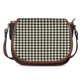 Tan And Black Houndstooth Pattern Print Saddle Bag
