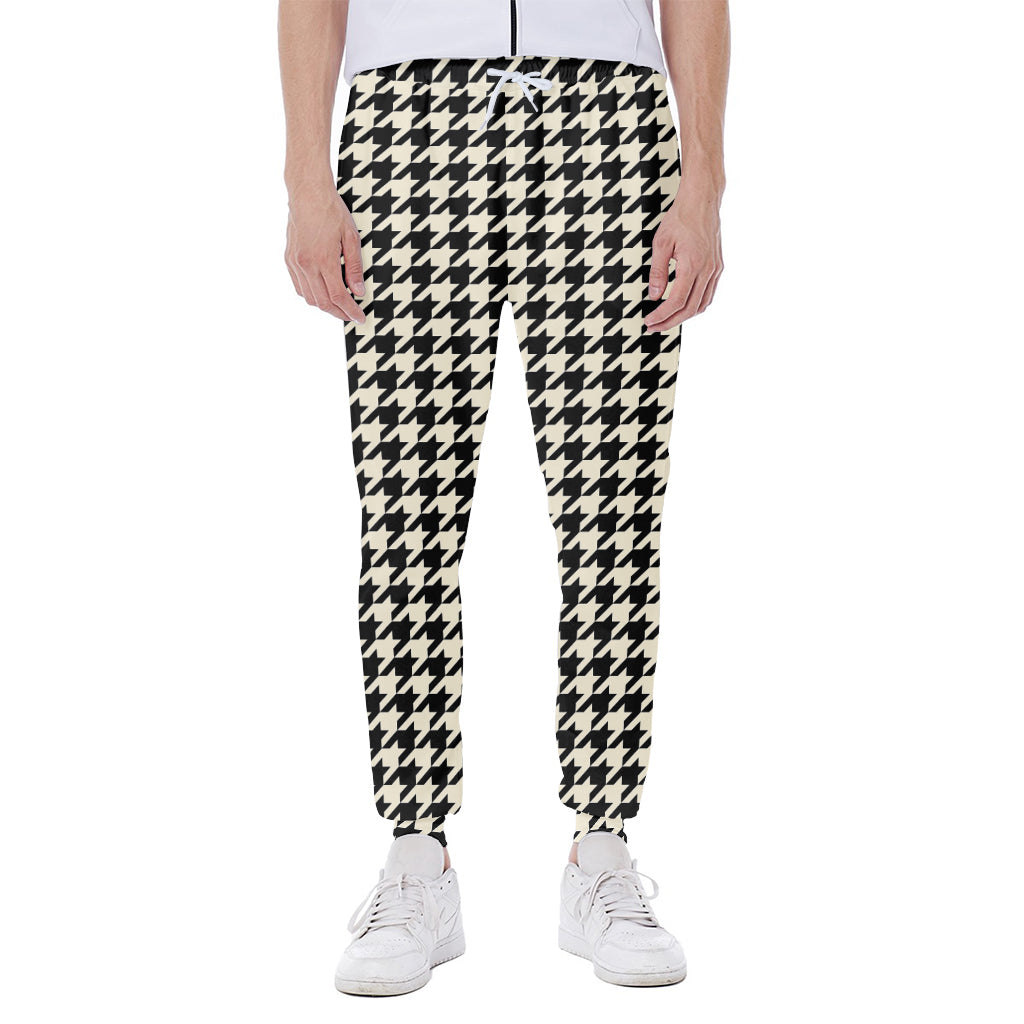 Tan And Black Houndstooth Pattern Print Scuba Joggers