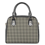 Tan And Black Houndstooth Pattern Print Shoulder Handbag