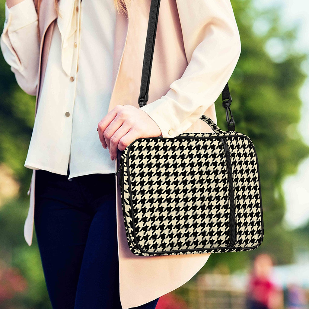 Tan And Black Houndstooth Pattern Print Shoulder Strap Bible Bag