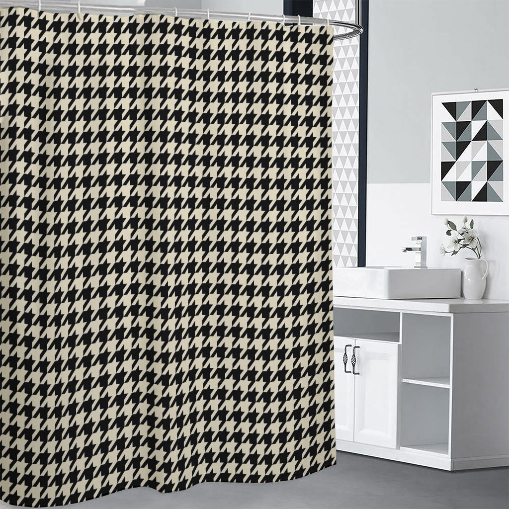 Tan And Black Houndstooth Pattern Print Shower Curtain