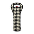Tan And Black Houndstooth Pattern Print Single Neoprene Wine Tote