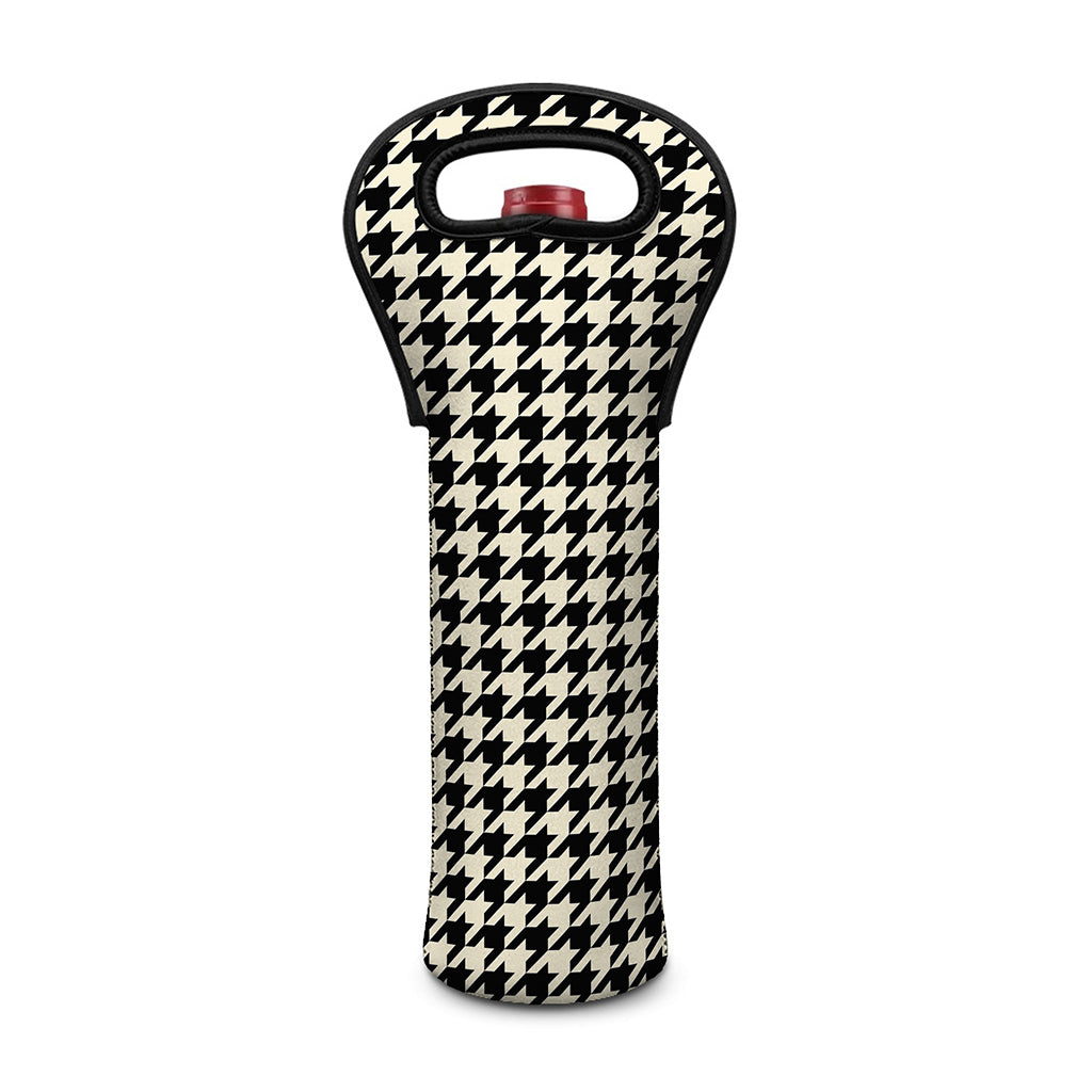Tan And Black Houndstooth Pattern Print Single Neoprene Wine Tote