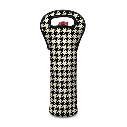 Tan And Black Houndstooth Pattern Print Single Neoprene Wine Tote